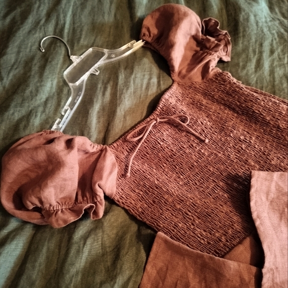 Faithfull the Brand Pants - Faithful the Brand 100% Linen Smocked Coquette Princess Orange Jumpsuit NWT 10